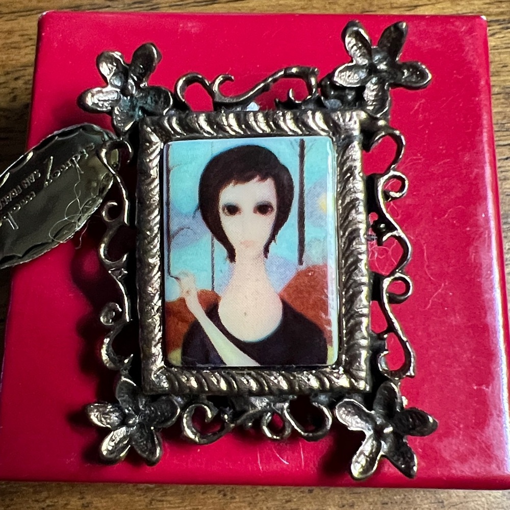 Sidney Mobell “Double Draw” Pendant Ceramic Pendant -the style of Margaret Keane